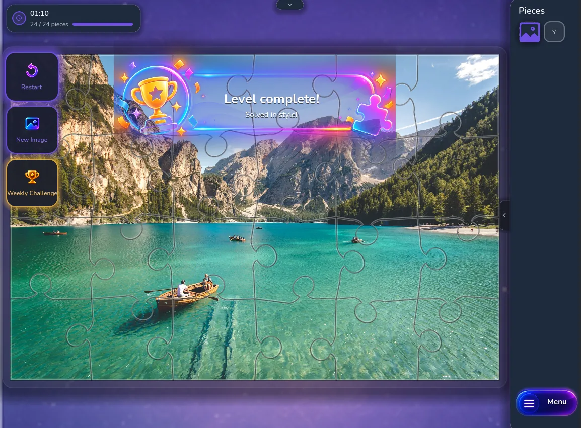 Completed puzzle with success message